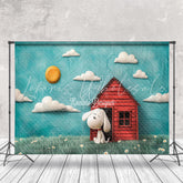 Blue Sky Cloud House Dog Snoopy Cake Smash Backdrop